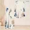 Women Plus Size Round Neck Three Quarter Sleeve Printed Flared Top And Flared Pants Two Piece Set