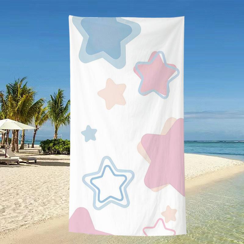 Pink White Layered Star Beach Towel Cute Y2K Aesthetic Print Quick Dry Absorbent Towel