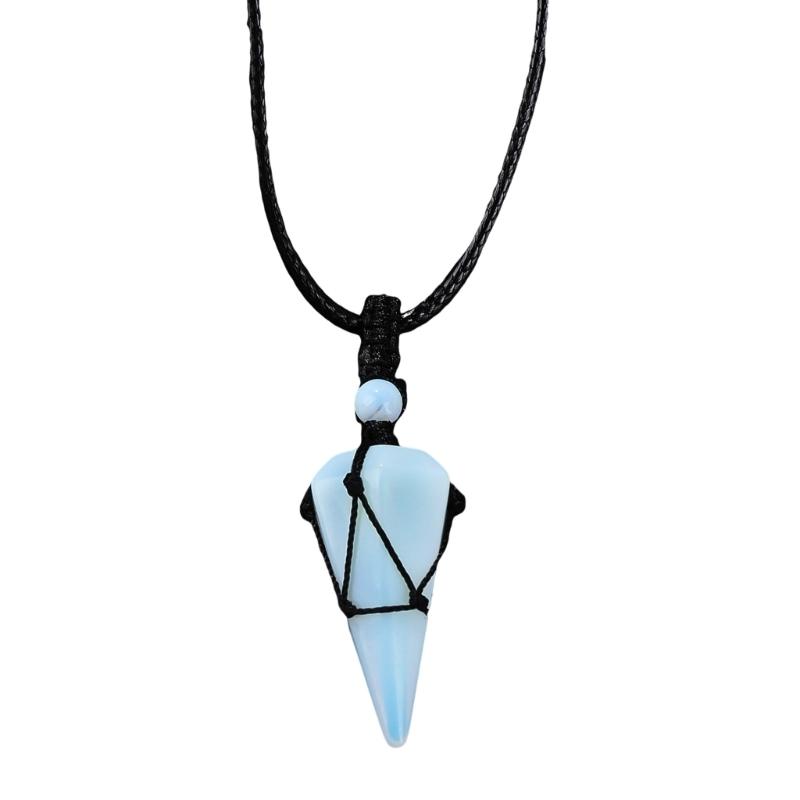 Hexagonal Cone Mesh Pendant Necklace With Natural Opal Gemstones Elegant Portable Jewelry for Women