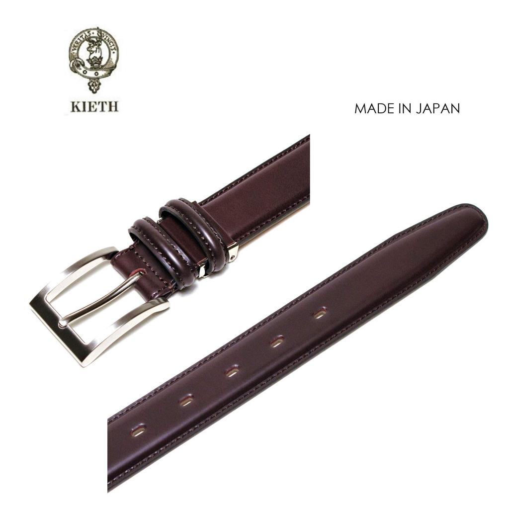 [KIETH] Men's Business Belt, Cordovan-style Cowhide Leather, Wine Color, 30mm Width, Adjustable Size, Made In Japan, KE21327-69