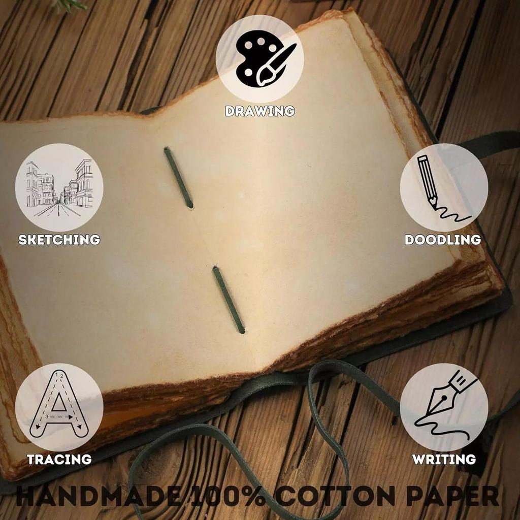 Vintage Leather Bound Journal for Writing, 240 Pages 7 X 5 Inches, Deckle Edge