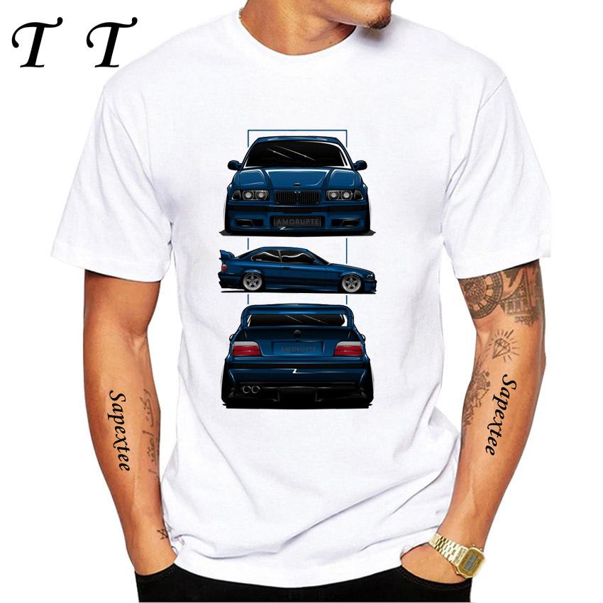 Ny Sommar Herr Kortärmad Vintage Tyskland EUDM E36 M3 T-shirt Legend Sportbil Design Pojke Vardagstoppar Cool Man T-shirts Vit