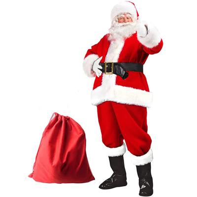 Weihnachtsmann, dick, rot, für Erwachsene, Weihnachtsmann, Cosplay, Weihnachten, Luxus, 8-teilig, rot, lang, Party, Weihnachtsmann-Kleidung [Formemory], Kostüm, Tasche, Kostüm, Rentier, Set, Tasche,