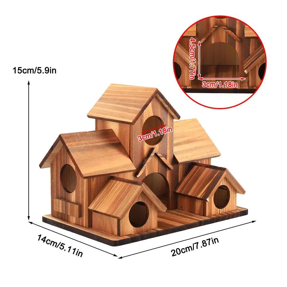 Wooden Bird Feeding Birdhouse 5 Hole Bird Cage Room Outdoor Garden Bird Nesting Box Small Pet Supplies Decoration Garden Decor