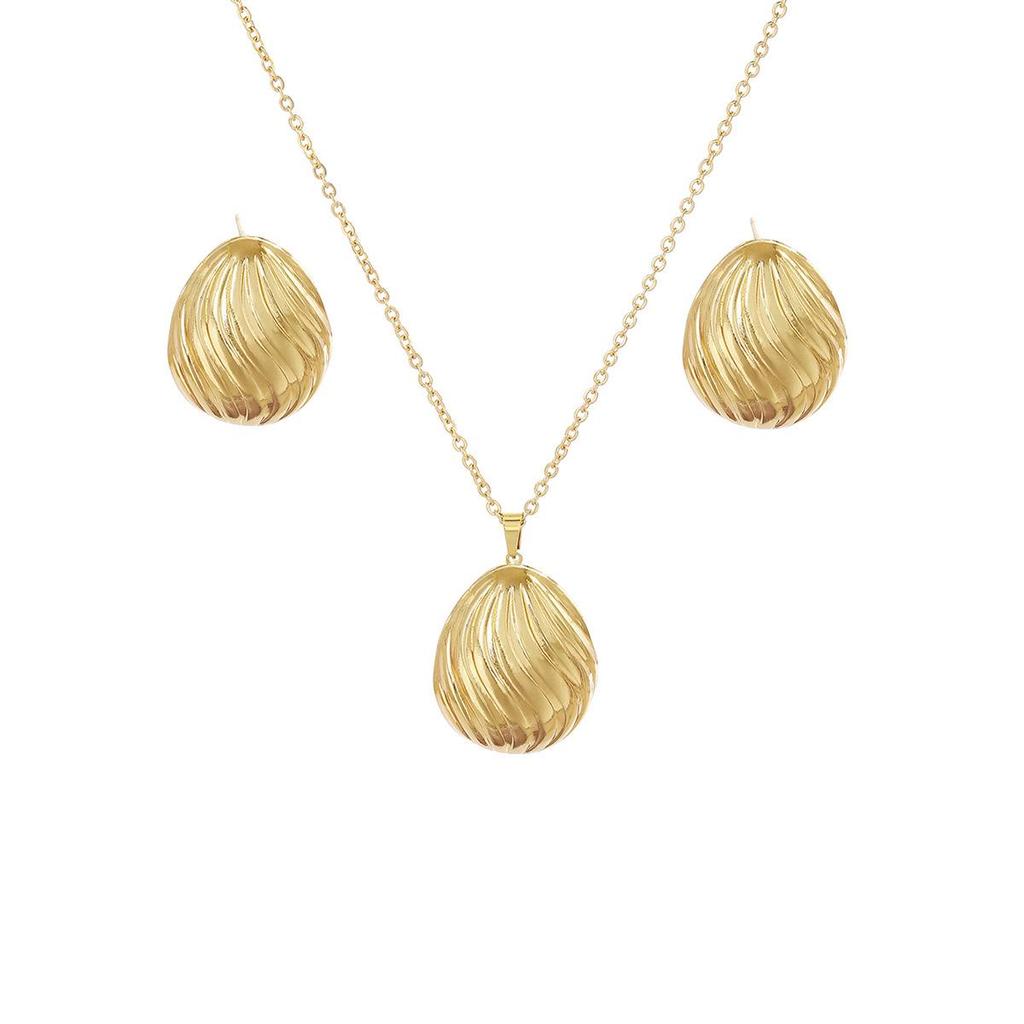 Peach Heart Spiral Tree Leaf Earrings & Necklace Set - Luxury High-End Metal Style Fashion for Women