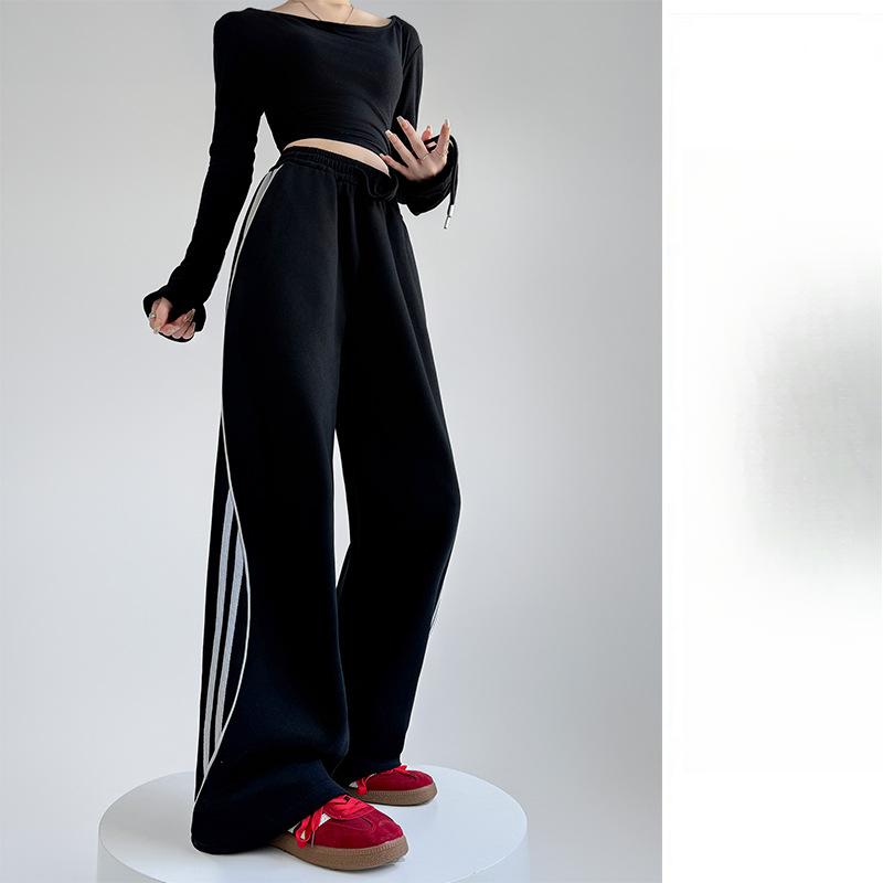 Spring and Autumn Skinny Design Casual Sweatpants Straight Striped Wide Leg Pants Women's Pants