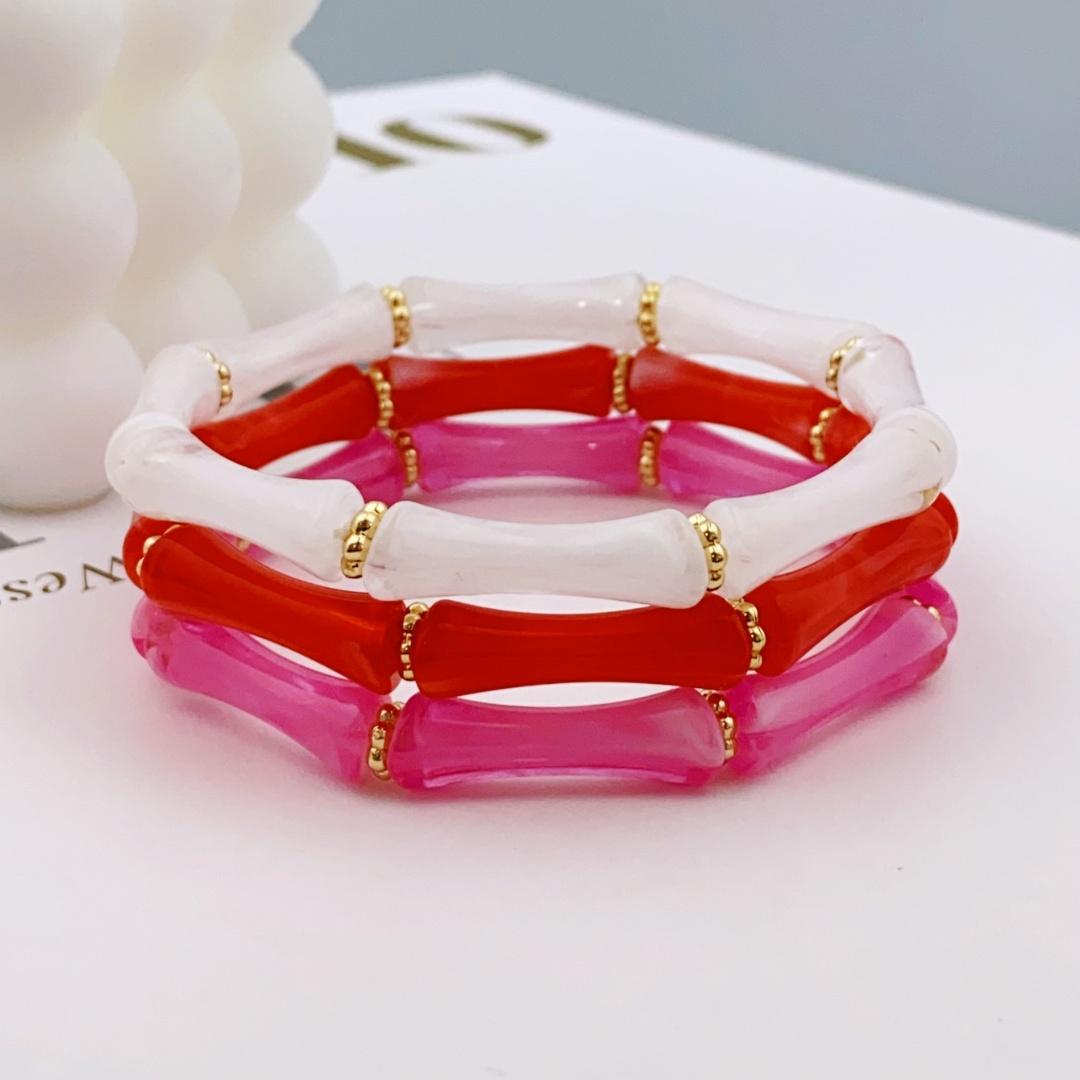 

3шт. Акриловый эластичный браслет с бусинами и разноцветными бамбуками для женщин, повседневный браслет для женщин