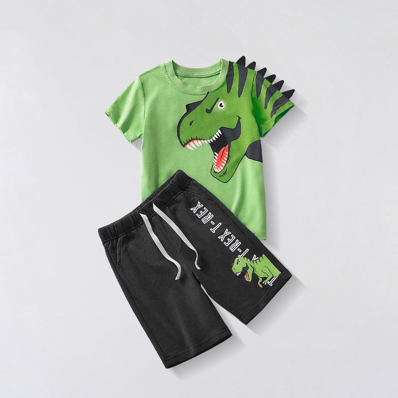 

2024 Boys Cotton Dinosaur Shorts Set: Trendy Two-Piece for Small & Medium Kids 110cm (5Y)