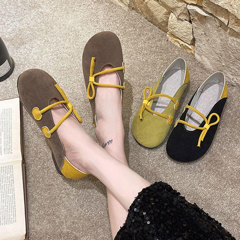 Women's Summer Footwear Round Toe Flats Shoes for Woman 2024 Green Low Heel Elegant with Straps Flat on Offer Dress Korean Style