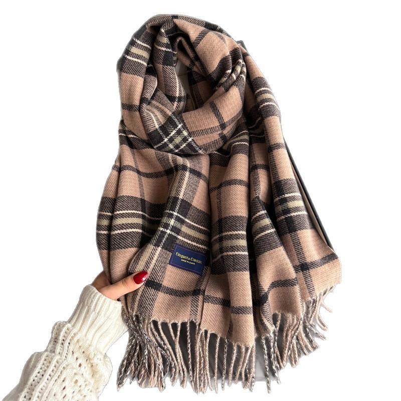 Classic British Style Autumn And Winter Plaid Warm Scarf Women'S Shawl Versatile Commuter Fringed Fine Sand Imitation Cashmere Scarf