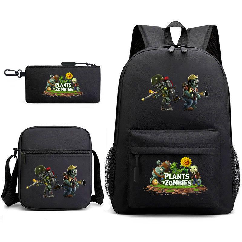 Large Capacity Schoolbag with Shoulder Strap; Student Three-piece Pencil Case Set