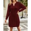 Women's Autumn/winter Twisted Flower Medium Length Solid Color Split Loose Pullover V-neck Sweater Dress
