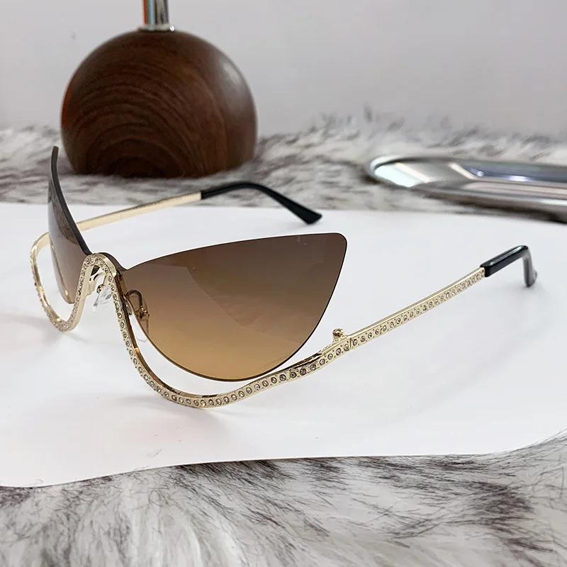 Vintage y2k Bezramkowe Kocie Oko Okulary Przeciwsłoneczne Damskie Luksusowe Designerskie Okulary Przeciwsłoneczne Punk Popularne Diamentowe Motylkowe Okulary Ochrona UV400