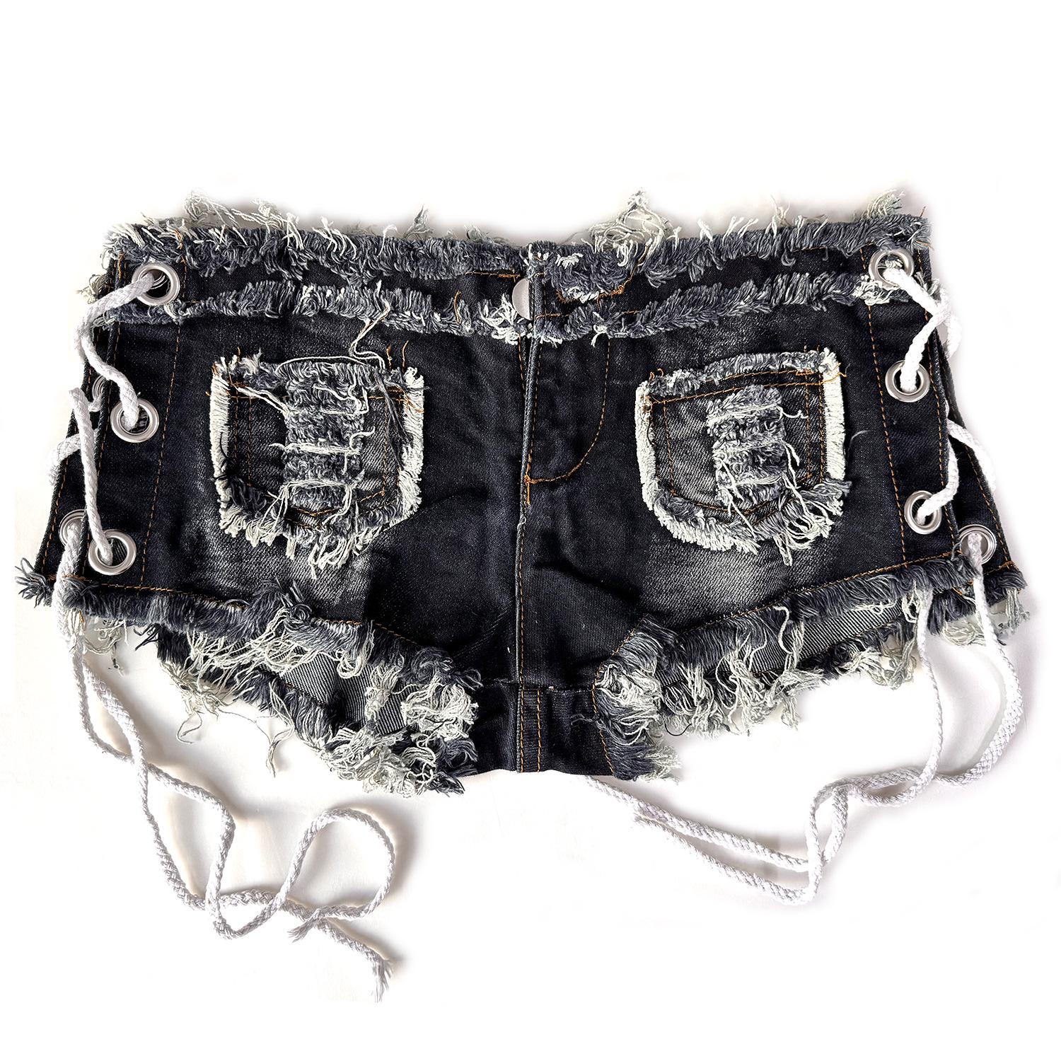 

Женские джинсовые шорты с низкой посадкой 2024 - Сексуальный летний клубный стиль L чёрный/синий