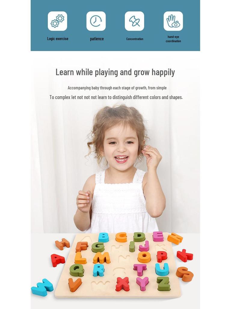 Children's Wooden Number & Letter Jigsaw Puzzle: Colorful Educational Pegboard Toy for Cognitive Learning and Shape Matching