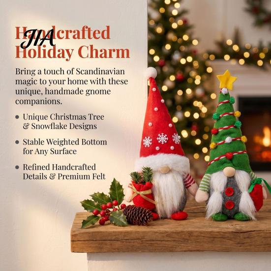 Plush Holiday Home Decor Christmas Gnome Figurines, Soft Fabric Handmade Doll, Snowflake Reusable Table Centerpieces And Tree Ornament for Farmhouse