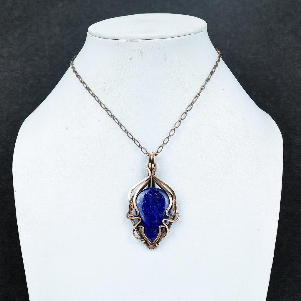 Lapis Lazuli Pendant Handmade Gemstone Jewelry, 999 Copper Wire Wrapped Pendant ,Unique Design Jewelry Pendant