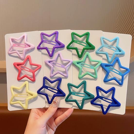 3 Pcs/Set Children Hairpins Hollow Out Star Shape Solid Color Anti-slip Snap Tightly Princess Style Lightweight Portable Hair Decoration Organization