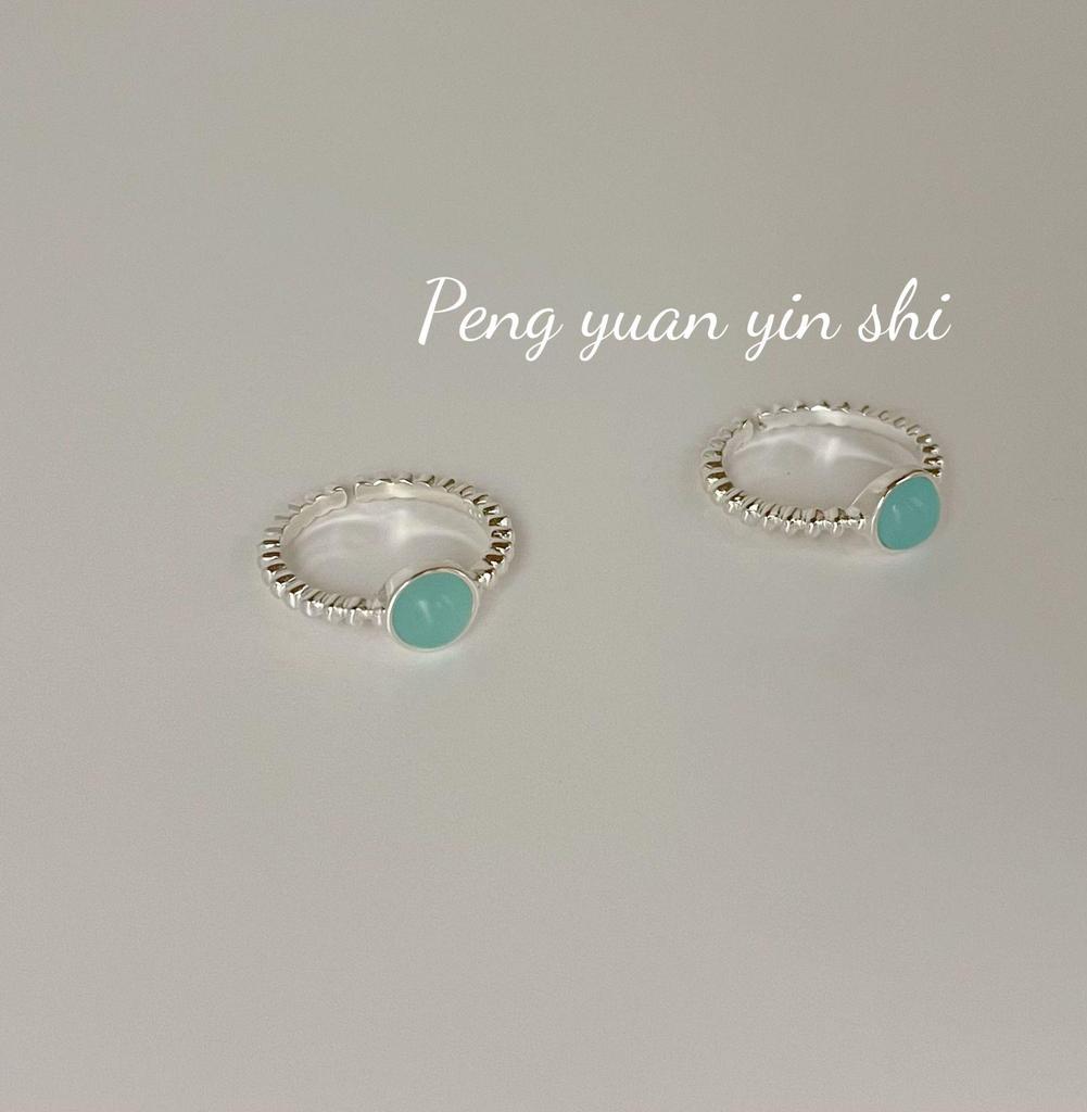 S925 Sterling Silver Blue-Green Aquamarine Ring - Women's Round Thin Band for Index Finger