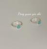 S925 Sterling Silver Blue-Green Aquamarine Ring - Women's Round Thin Band for Index Finger