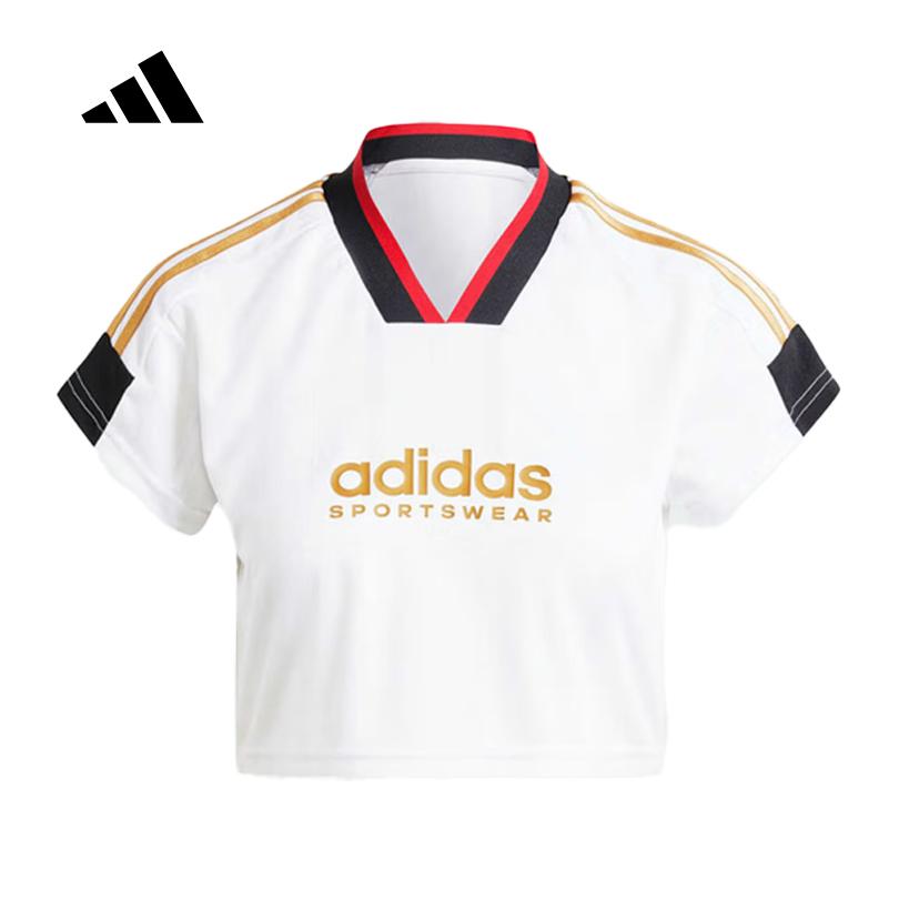 

adidas Women s Cropped Slim Fit Retro Casual Soccer V-Neck Short Sleeve T-Shirt IW6800 L