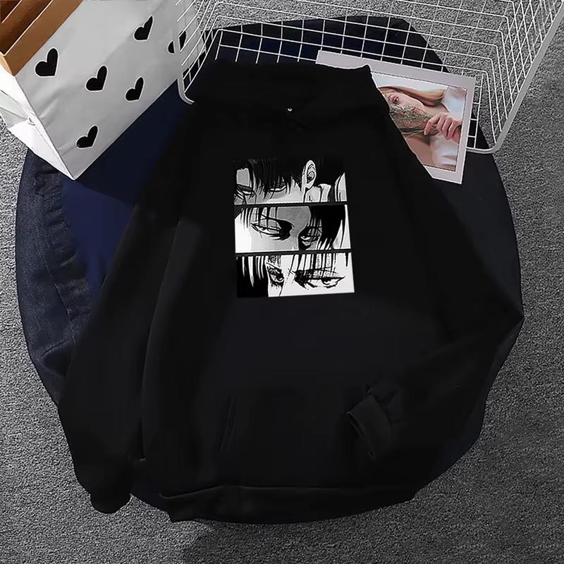 2025 Herbst Cartoon Levi Ackerman Muster Bedrucktes Kapuzenshirt - Retro und Schlicht in der Textur Hergestellt aus umweltfreundlichen Materialien