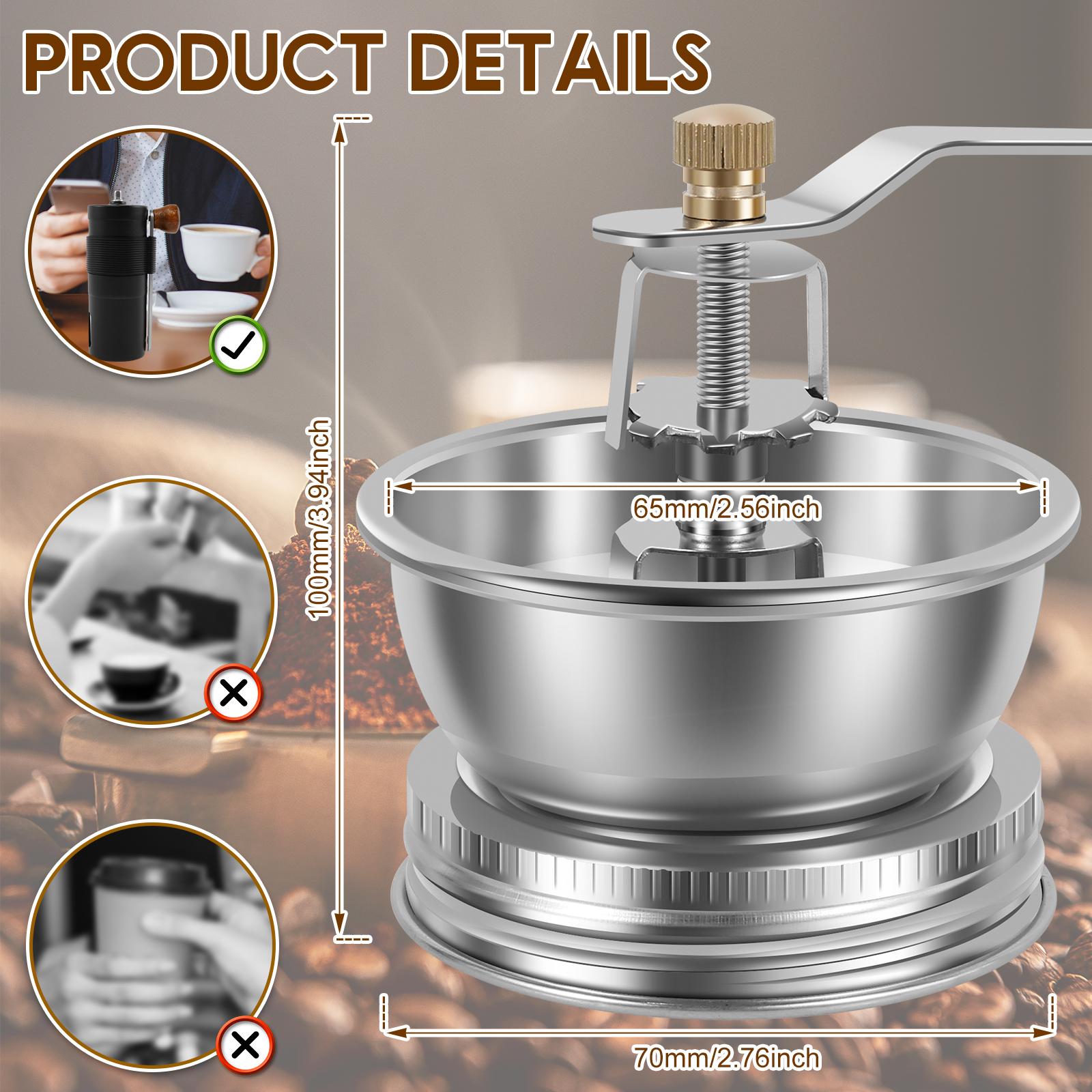 Stainless Steel Manual Coffee Grinder Mason Jar Coffee Grinder with Crank Handle  Coffee Grinder Lid Attachment Detachable Hand