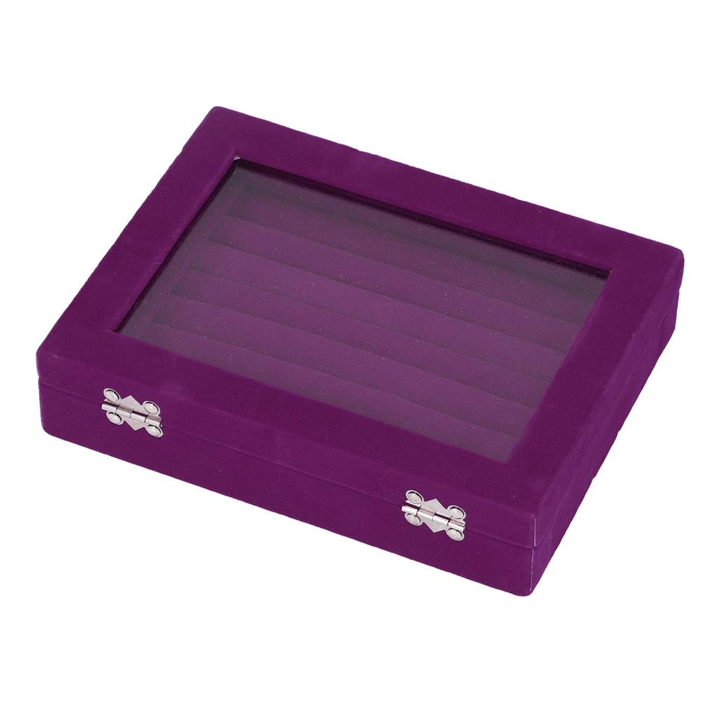 Jewelry Box 7 Slots Velvet Jewellery Holder Storage Display Case for Earring Bracelet Purple