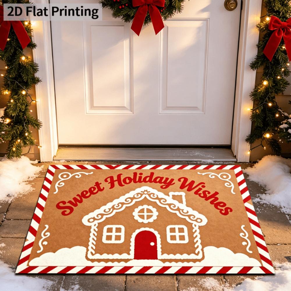 Gingerbread House Winter Area Rug Christmas Tree Welcome Rug Festive Doormat Bedroom Cloakroom Balcony Home Floor Ornament