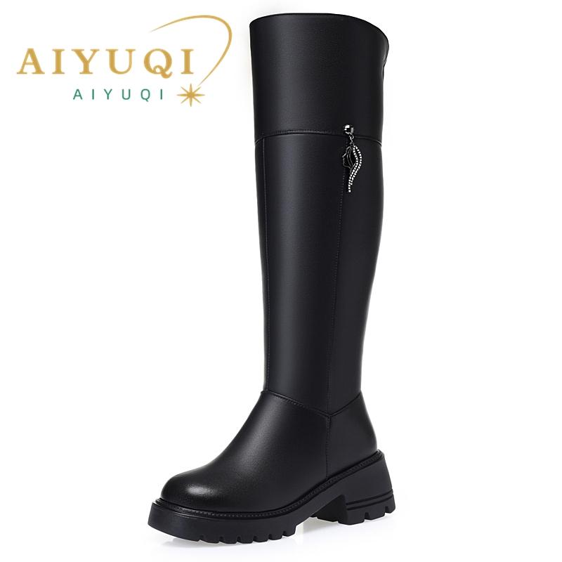 Fashion AIYUQI Women's Over The Knee Boots 2025 New Genuine Leather Winter Boots Women Wool Heel Platform Women's Boots