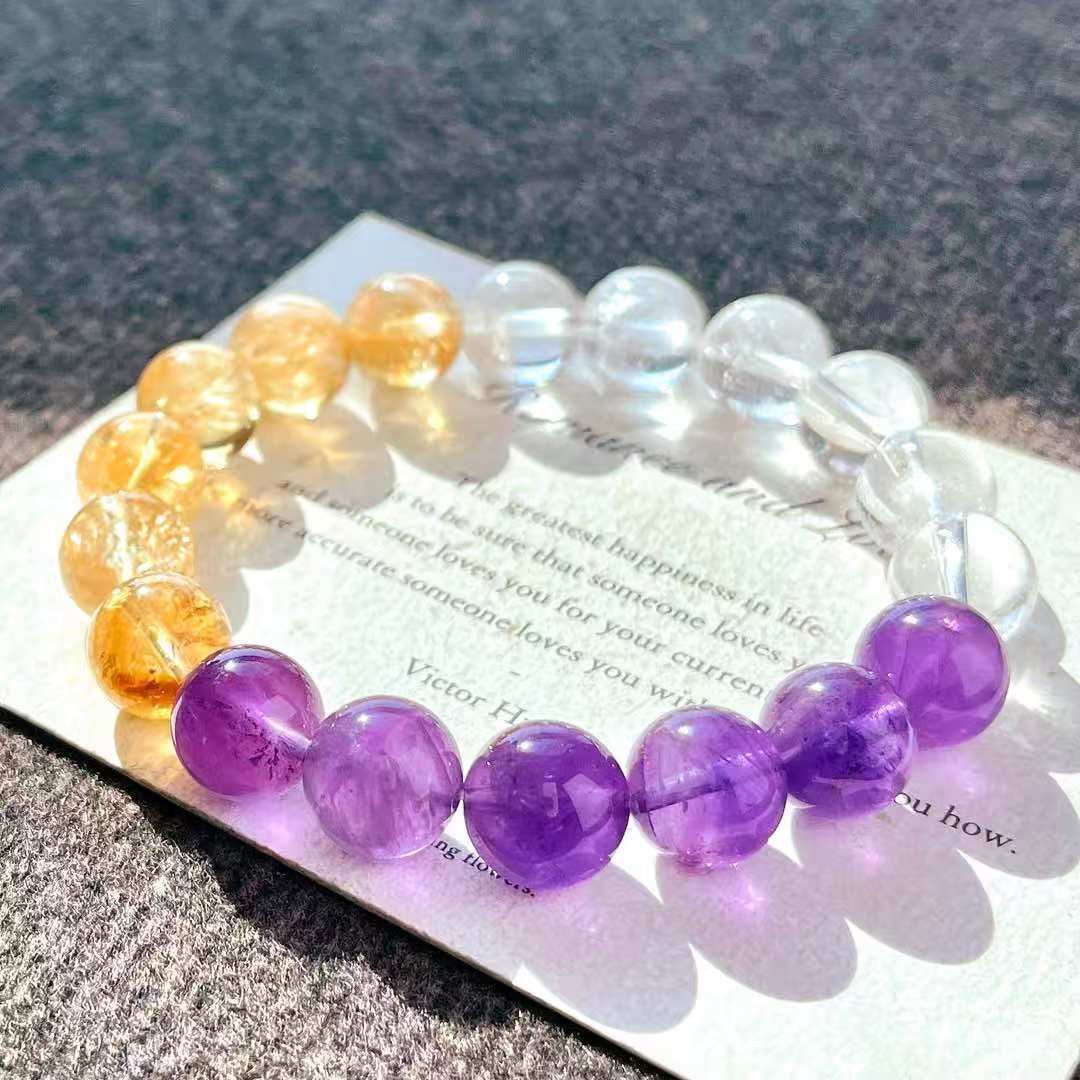 Retro High Quality Natural Amethyst White Crystal Citrine Contrasting Color Bracelet Bracelet.
