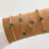 4Pcs/Set Imitation Gemstone Bangle Set Green Color Jewelry Set Fashion Hollow Bracelet