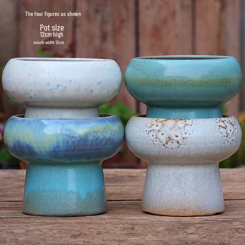 Handmade Embossed Rose Ceramic Succulent Pot, Tall Breathable Coarse Pottery, Large Mouth Plant Pot with Flower Design.