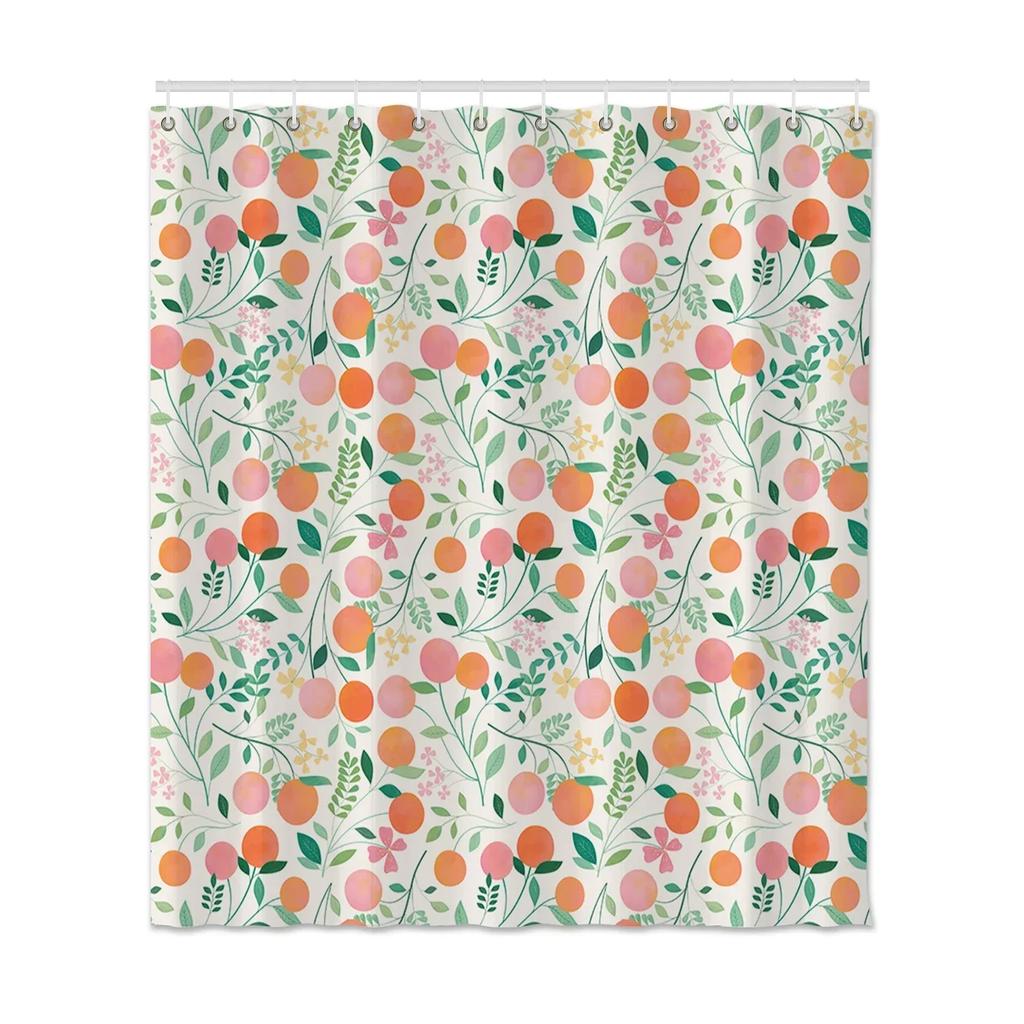 Flowers Leaves Printed Shower Curtain Waterproof Bathroom Shower Curtain With Hooks Polyester Fabric Bath Shower Curtain Decor