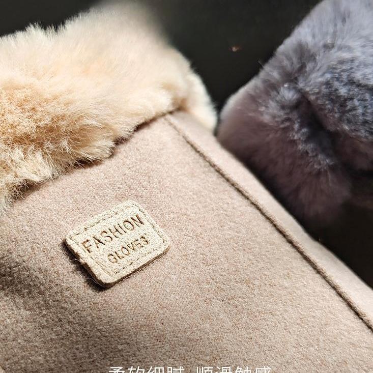 Handschuhe für Damen im Winter Warmes Reiten Koreanische Version Plus Samt Verdickt Kälte- und Winddicht Touchscreen Winter Wildleder De Samt Student
