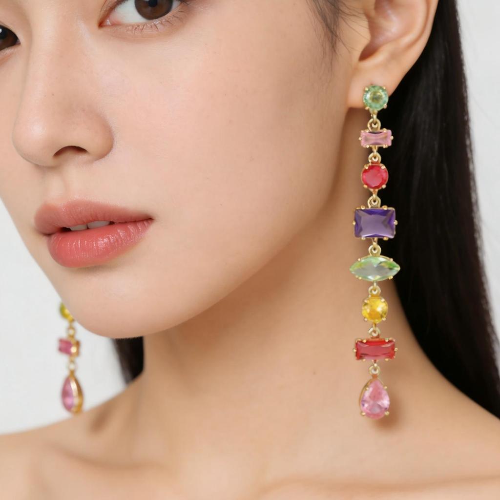 Vnox Luxury Irregular Colorful Zircon Chain Necklace Bracelet Earring for Women Minimalist Ladies Elegant Zircon Wedding Jewelry