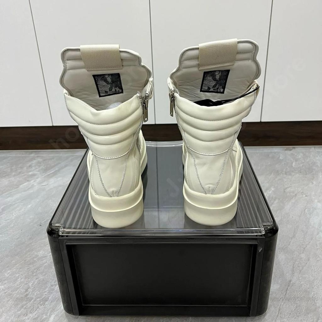 R-o Boots Men Shoe High Top Ivory White Leather Sneaker Women Ankle Boot 6cm Thick Sole Shoes Height Increasing Zip Sneakers