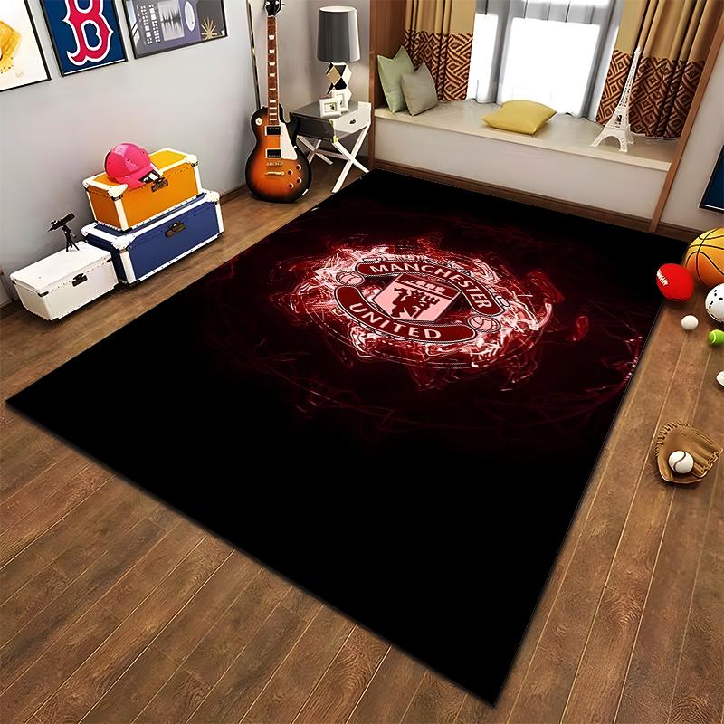 Manchester United Logo Carpet, Black and Red Modern Football Decor Suitable for use as an anti-slip for living room bedroom sofas