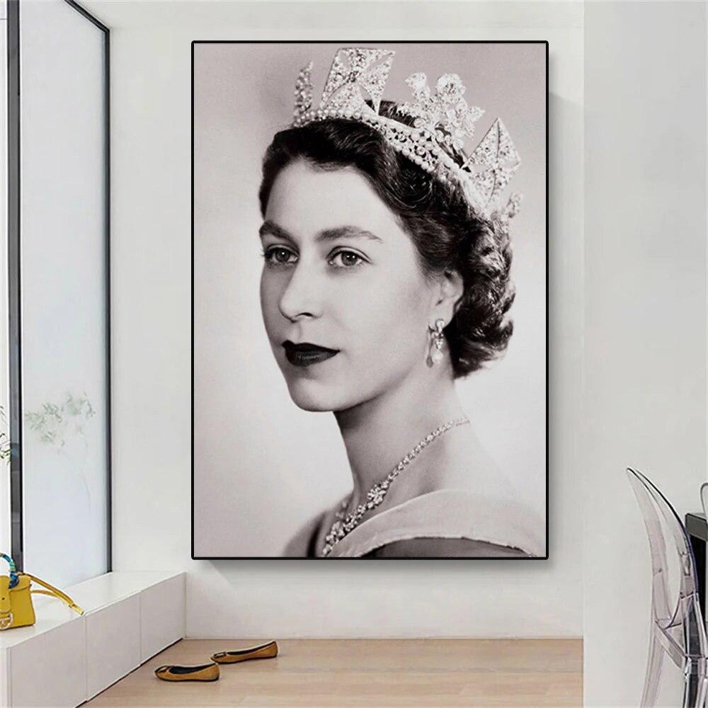 Modern Poster Queen Elizabeth II Portrait Prints Canvas Painting Black White Wall Art Canvas Office Wall Decor for Living Room