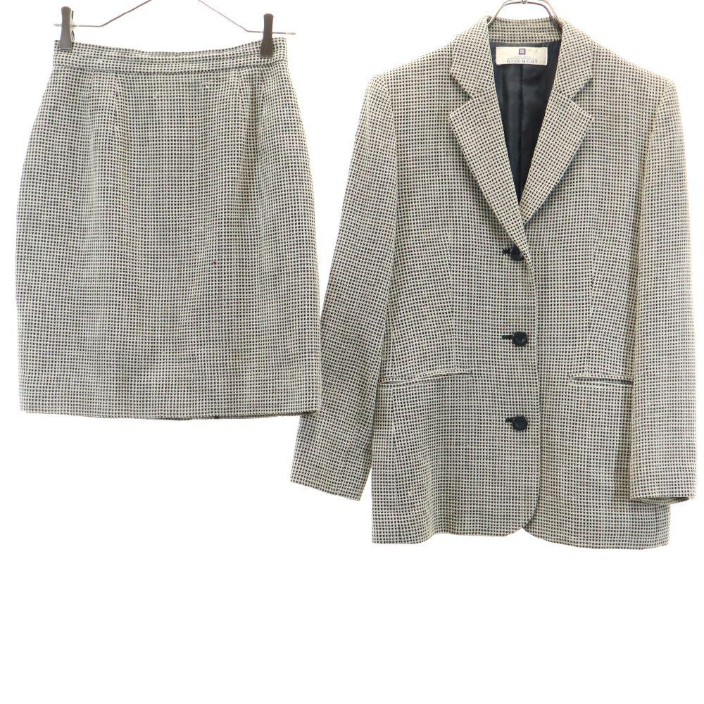 Givenchy Wool Check Pattern Skirt Suit Setup 38 Gray Women Used