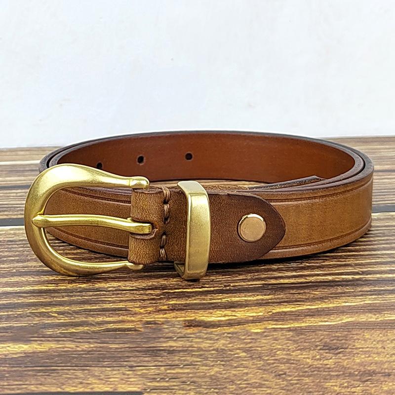 Copper Buckle Belt Women'S Genuine Leather Pin Buckle Fashion First Layer Cowhide Handmade Retro Belt Women'S Simple Thin Belt Tide