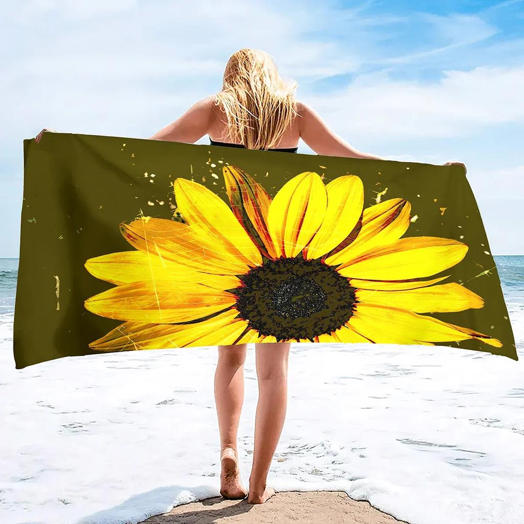 Microfiber Sunflowers Beach Towel,Flower Sunset Beach Towels Oversized, Super Soft Quick Dry Sand Free Lightweight Pool Towels