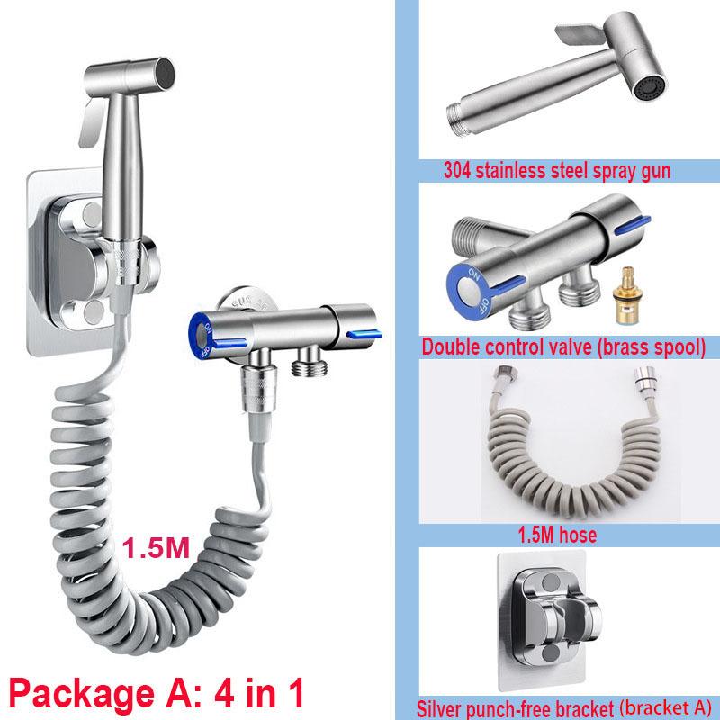 Portable Bidet Toilet Sprayer Stainless Steel Hand Held Spray Toilet Shower Wc Dual Control Angle Valve Bathroom Accessories
