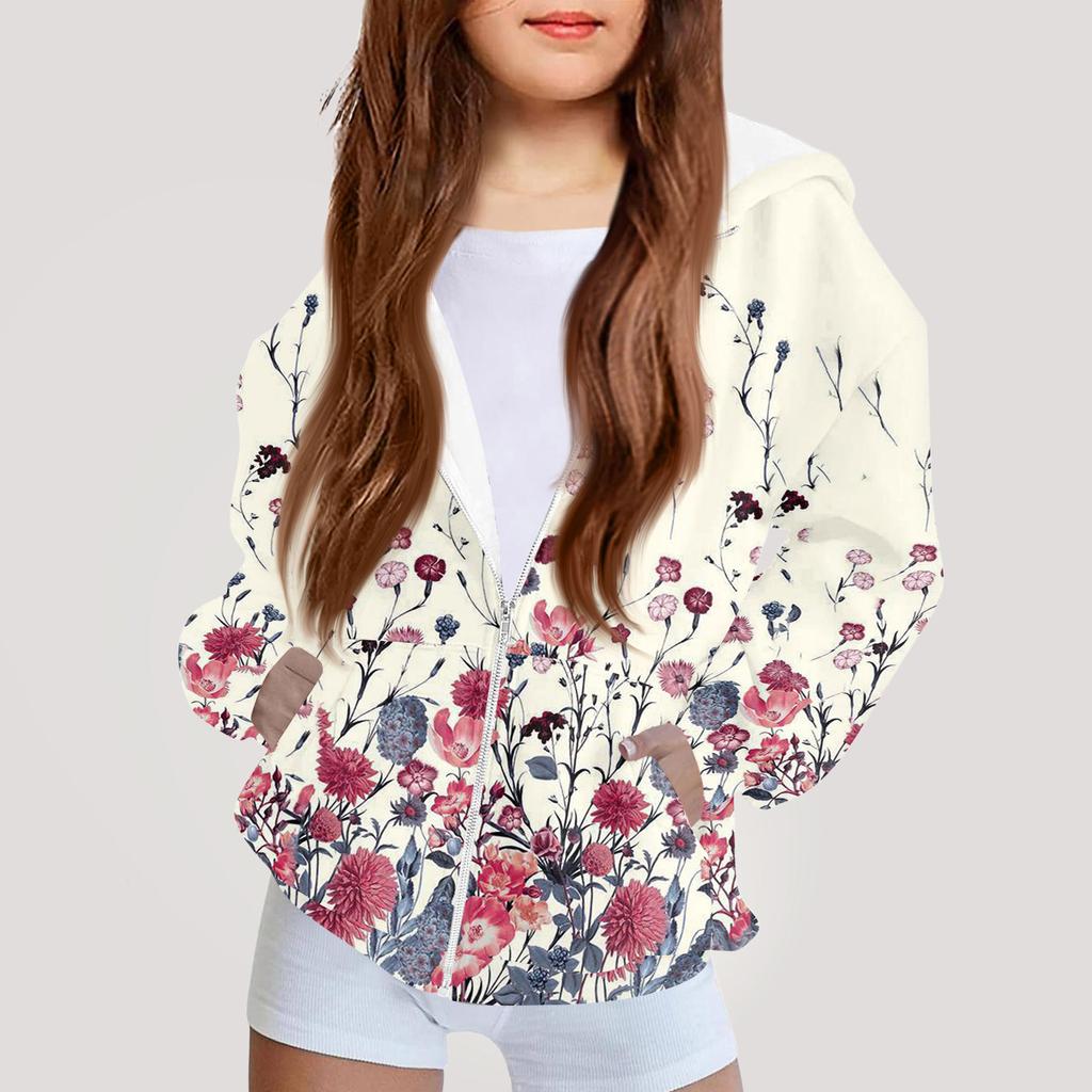 Kinder Mode Bedrucktes Langarm Kapuzensweatshirt Mädchen Hoodie Jacke