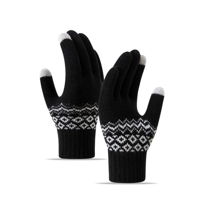 Gloves Women's Winter Velvet Thickened Korean Version Cold-proof Cute Riding Touch Screen Warm Wool Knitted Gloves