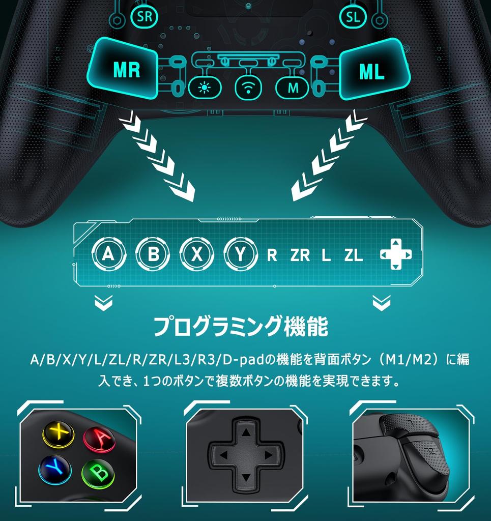 Switch Controller with RGB Programmable Editing Back Sleep Wake Wireless Switch Pro Controller with Gyro Turbo Vibration Compatible with App Settings