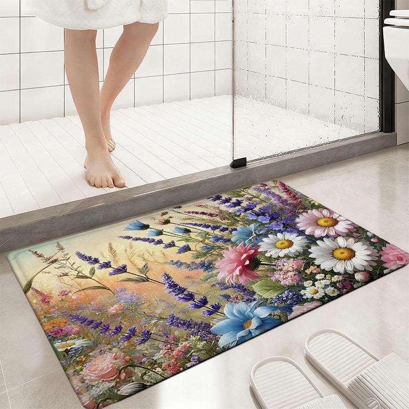 1Pcs Anti Fatigue Door Rugs, Spring Flowers Print Waterproof Non-Slip Thick Cushioned Door Mat Heavy Duty Comfort Standing Mat for Door