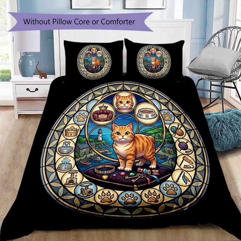 Cats Glass Journey Pattern Bedding,Quilt Set Quilt Cover Pillowcase Home Birthday Gift (1*duvet cover+2*pillowcase,without core)