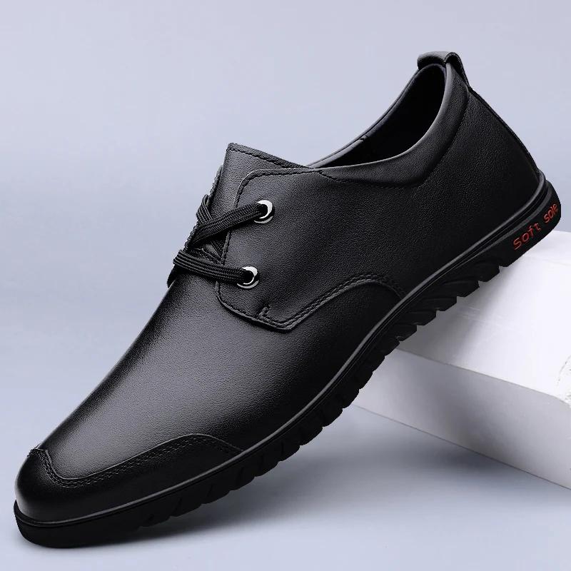 Fashion Men's Genuine Leather Loafers Non Slip Walking Flats Breathable Outdoor Slip on Casual Shoes Male Business Office Driving Shoes