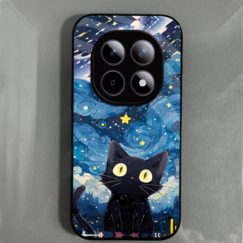 Case for Xiaomi Redmi Note 15 5G POCO M8 Anime Black Cat Starry Cloud Print Phone Cover Acrylic Hard Back Shell With Flexible TPU Edge